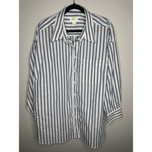 Maeve by Anthropologie Shirt Womens 2X White Blue Striped Button Down Cotton - Picture 1 of 6